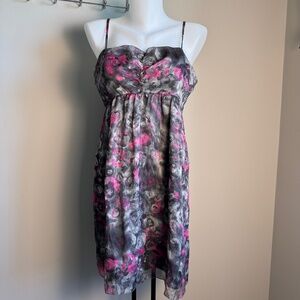 Kensie Pretty Abstract Print Spaghetti Strap Babydoll‎ Satin Tunic Size L Fairy